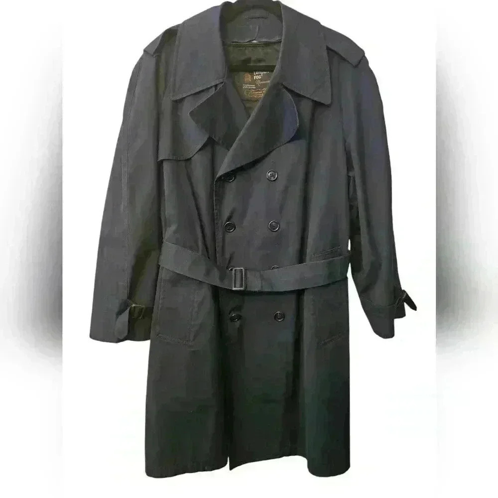 London Fog Double Breasted Dark BlueTrench Coat Size 40 Short.